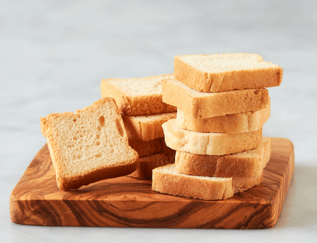 Fresh baked croutons in a basket